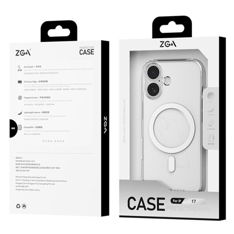 Funda para teléfono ZGA MagSafe Metal AI Buttons transparente híbrida de PC y TPU, For iPhone 17 Pro Max, For iPhone 17 Pro, For iPhone 17, For iPhone Air