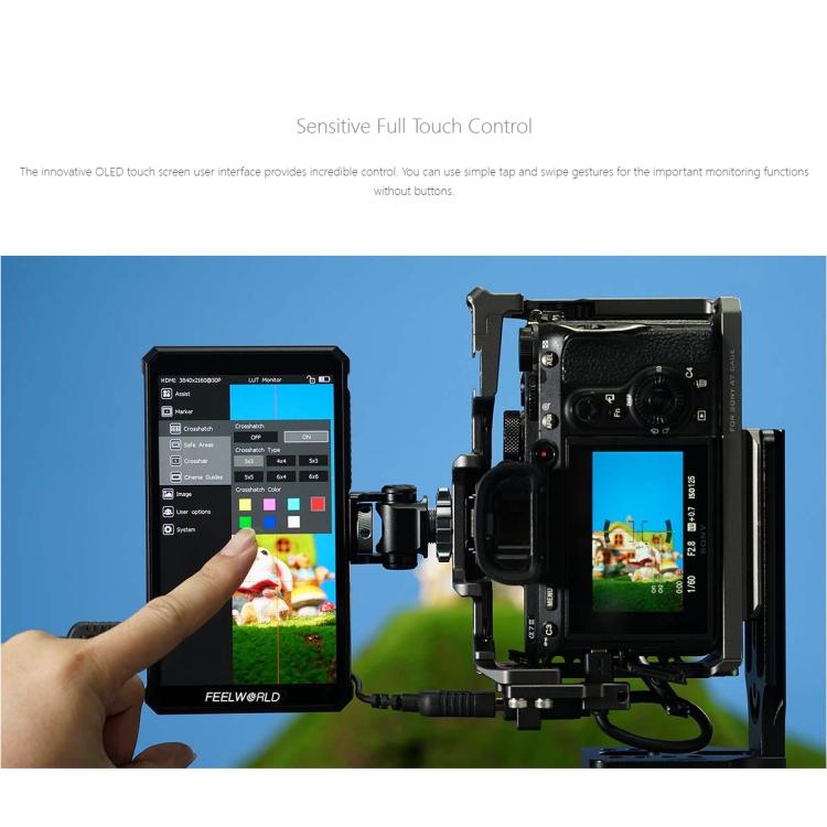 FEELWORLD PS6 Monitor de vídeo OLED vertical y horizontal de 5,5 pulgadas con pantalla táctil, resolución 4K y compatible con HDMI., US Plug, EU Plug, UK Plug, AU Plug