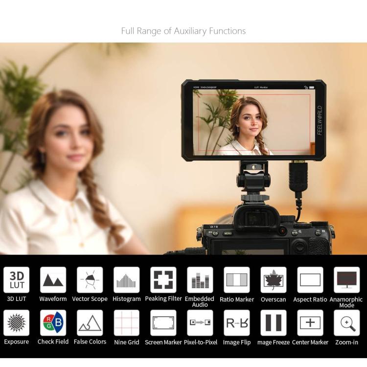 FEELWORLD PS6 Monitor de vídeo OLED vertical y horizontal de 5,5 pulgadas con pantalla táctil, resolución 4K y compatible con HDMI., US Plug, EU Plug, UK Plug, AU Plug