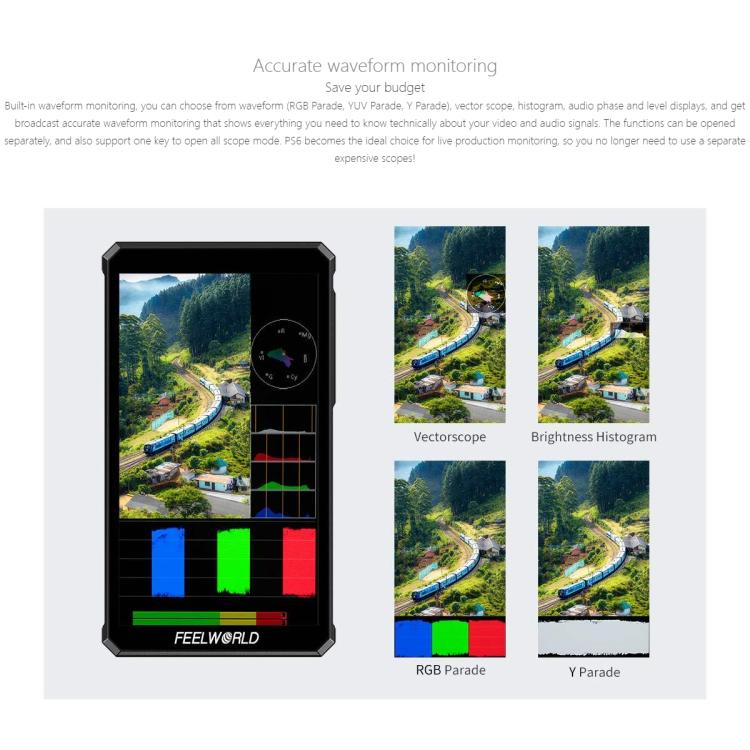 FEELWORLD PS6 Monitor de vídeo OLED vertical y horizontal de 5,5 pulgadas con pantalla táctil, resolución 4K y compatible con HDMI., US Plug, EU Plug, UK Plug, AU Plug