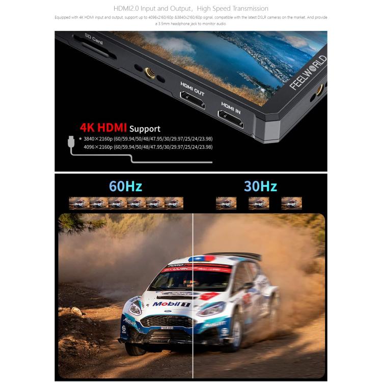 FEELWORLD PS6 Monitor de vídeo OLED vertical y horizontal de 5,5 pulgadas con pantalla táctil, resolución 4K y compatible con HDMI., US Plug, EU Plug, UK Plug, AU Plug