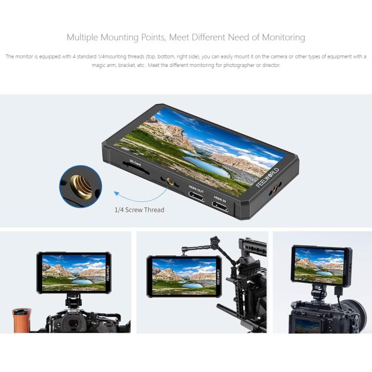 FEELWORLD PS6 Monitor de vídeo OLED vertical y horizontal de 5,5 pulgadas con pantalla táctil, resolución 4K y compatible con HDMI., US Plug, EU Plug, UK Plug, AU Plug