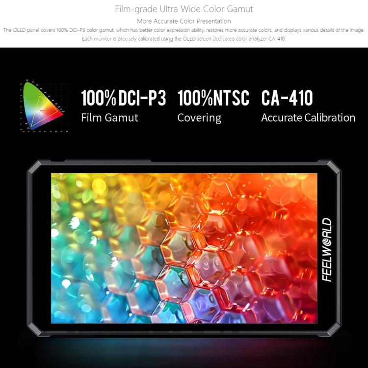 FEELWORLD PS6 Monitor de vídeo OLED vertical y horizontal de 5,5 pulgadas con pantalla táctil, resolución 4K y compatible con HDMI., US Plug, EU Plug, UK Plug, AU Plug