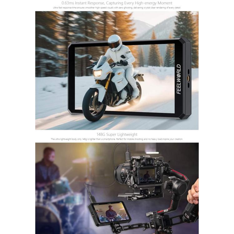 FEELWORLD PS6 Monitor de vídeo OLED vertical y horizontal de 5,5 pulgadas con pantalla táctil, resolución 4K y compatible con HDMI., US Plug, EU Plug, UK Plug, AU Plug