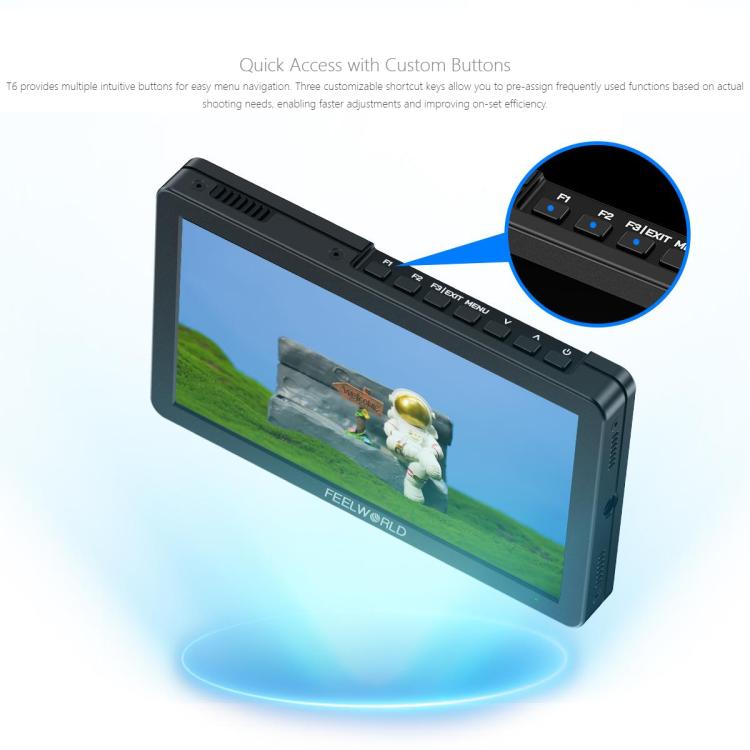 Monitor de vídeo para campo de cámara FEELWORLD T6 de 6 pulgadas, carcasa de aluminio, compatible con HDMI 4K, 1920x1080 IPS, T6
