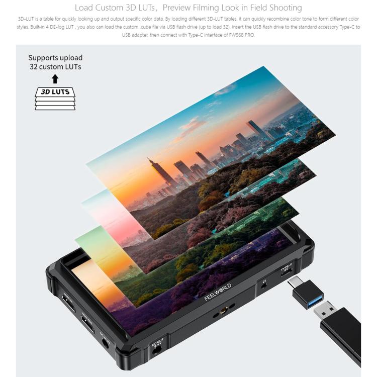 Monitor para cámara DSLR FEELWORLD FW568 Pro de 6 pulgadas, 1200 nits de brillo, 4K, HDMI, pantalla IPS de 60 Hz, FW568 Pro