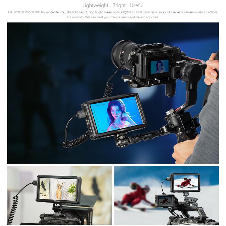 Monitor para cámara DSLR FEELWORLD FW568 Pro de 6 pulgadas, 1200 nits de brillo, 4K, HDMI, pantalla IPS de 60 Hz, FW568 Pro