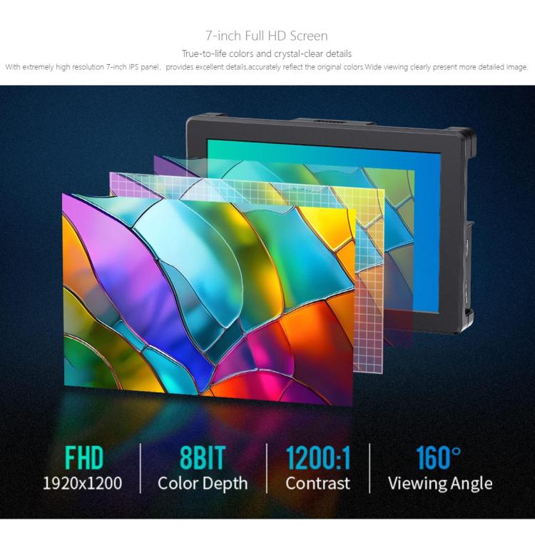 Monitor de vídeo para campo de cámara FEELWORLD T7 Pro de 7 pulgadas, 2000 nits, carcasa de aluminio, resolución 4K (1920 x 1200), pantalla IPS compatible con HDMI., T7 Pro