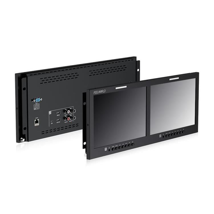 FEELWORLD D101 PLUS-H Monitor doble de 10,1 pulgadas para montaje en rack de 4U, compatible con HDMI 4K, CVBS, pantalla IPS de 1920x1200, US Plug, EU Plug, UK Plug, AU Plug