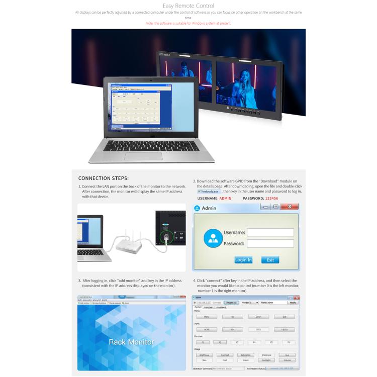 FEELWORLD D101 PLUS-H Monitor doble de 10,1 pulgadas para montaje en rack de 4U, compatible con HDMI 4K, CVBS, pantalla IPS de 1920x1200, US Plug, EU Plug, UK Plug, AU Plug