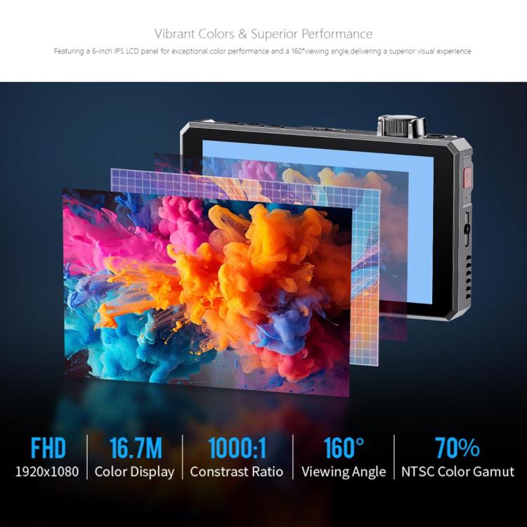 Monitor de vídeo para cámara de campo FEELWORLD SC6 de 6 pulgadas, 1500 nits de alto brillo, aluminio, compatible con 3G, SDI, 4K y HDMI, 60 Hz, resolución IPS de 1920 x 1080., SC6