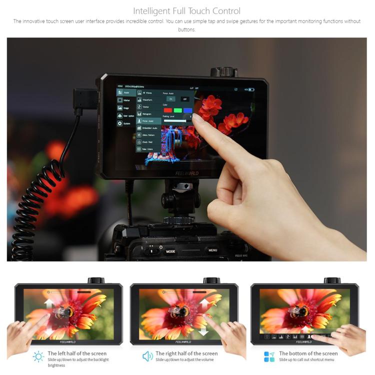 Monitor de vídeo para cámara de campo FEELWORLD SC6 de 6 pulgadas, 1500 nits de alto brillo, aluminio, compatible con 3G, SDI, 4K y HDMI, 60 Hz, resolución IPS de 1920 x 1080., SC6