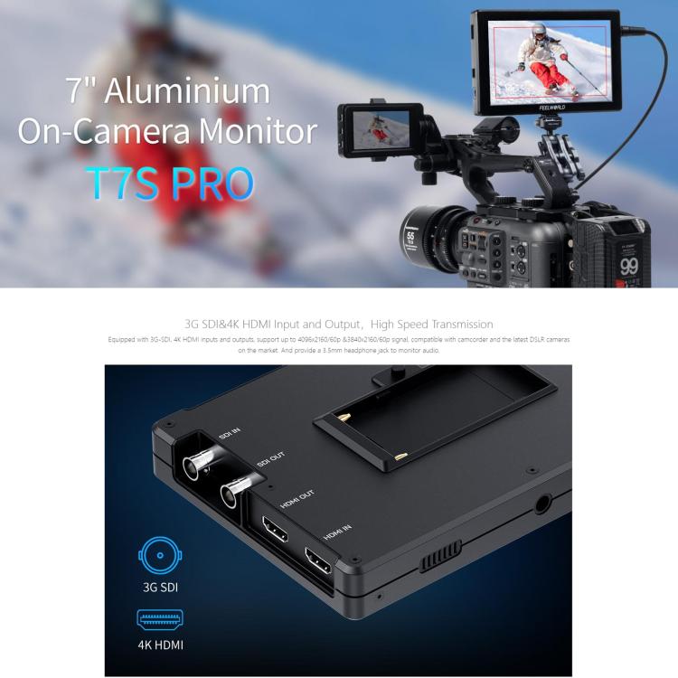 Monitor de vídeo para cámara de campo FEELWORLD T7S Pro de 7 pulgadas, 2000 nits de brillo, 3G SDI, 4K a 60 Hz, compatible con HDMI, pantalla IPS de 1920 x 1200, T7S Pro