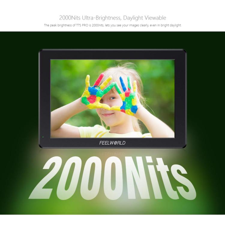 Monitor de vídeo para cámara de campo FEELWORLD T7S Pro de 7 pulgadas, 2000 nits de brillo, 3G SDI, 4K a 60 Hz, compatible con HDMI, pantalla IPS de 1920 x 1200, T7S Pro