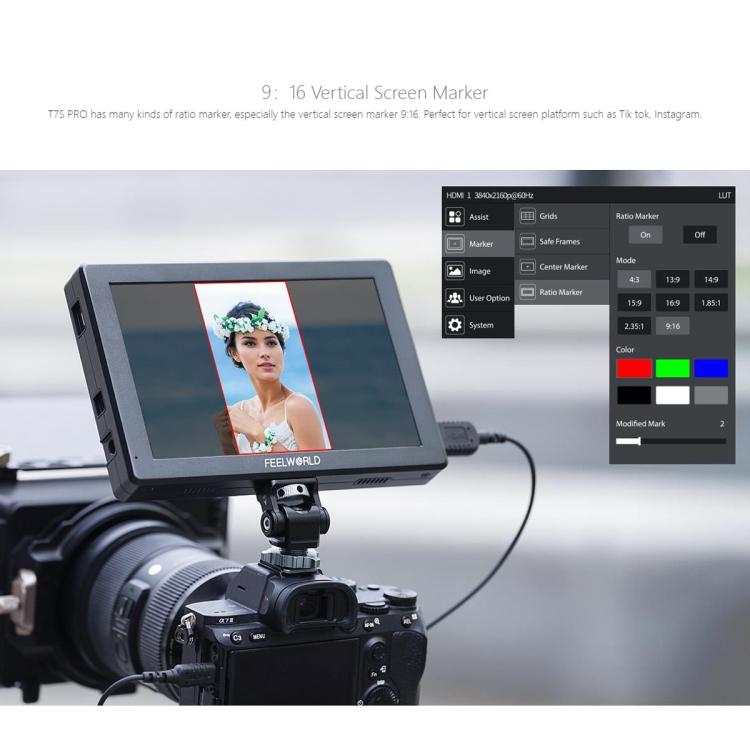 Monitor de vídeo para cámara de campo FEELWORLD T7S Pro de 7 pulgadas, 2000 nits de brillo, 3G SDI, 4K a 60 Hz, compatible con HDMI, pantalla IPS de 1920 x 1200, T7S Pro