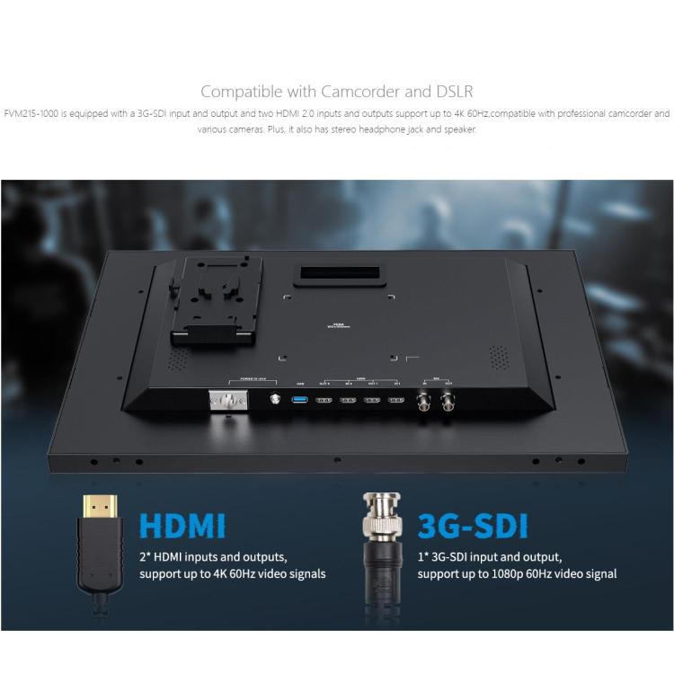 Monitor de producción profesional FEELWORLD FVM215-1000 de 21,5 pulgadas, alto brillo (1000 nits), pantalla IPS Full HD 4K a 60 Hz, compatible con HDMI y 3G-SDI., UK Plug, US Plug, AU Plug, EU Plug