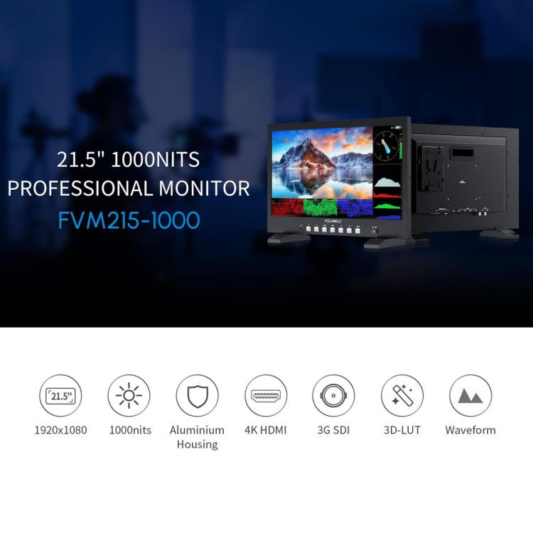 Monitor de producción profesional FEELWORLD FVM215-1000 de 21,5 pulgadas, alto brillo (1000 nits), pantalla IPS Full HD 4K a 60 Hz, compatible con HDMI y 3G-SDI., UK Plug, US Plug, AU Plug, EU Plug