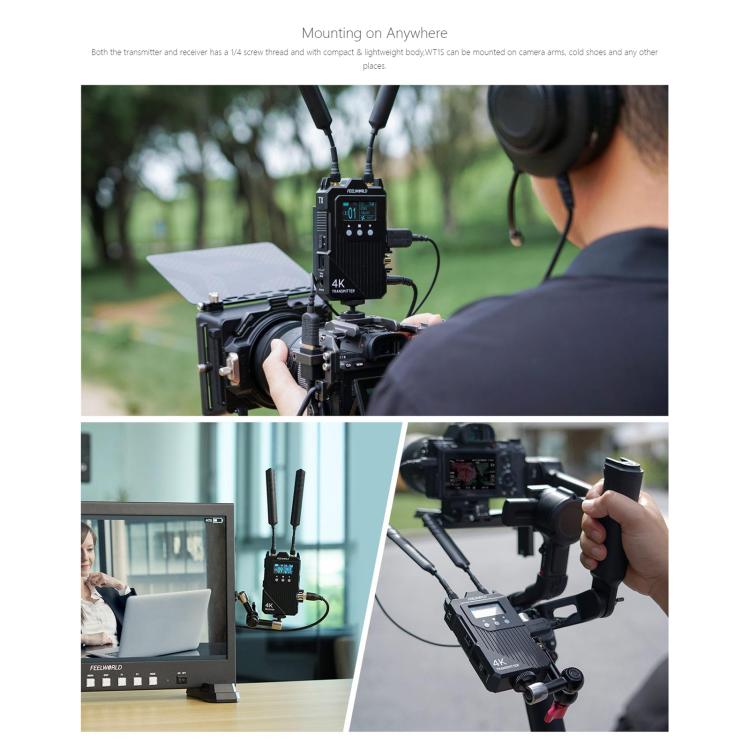 Sistema de transmisión de vídeo inalámbrico FEELWORLD WT1S 4K SDI + Intercomunicador dúplex completo compatible con doble HDMI para transmisión en directo, WT1S