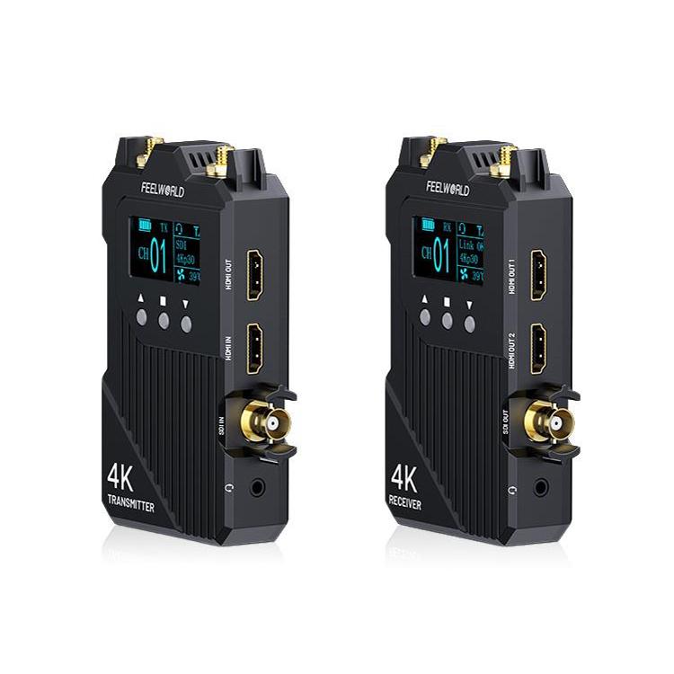 Sistema de transmisión de vídeo inalámbrico FEELWORLD WT1S 4K SDI + Intercomunicador dúplex completo compatible con doble HDMI para transmisión en directo, WT1S