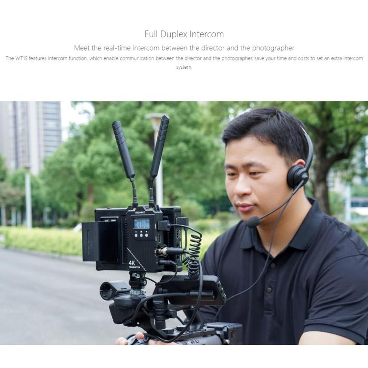 Sistema de transmisión de vídeo inalámbrico FEELWORLD WT1S 4K SDI + Intercomunicador dúplex completo compatible con doble HDMI para transmisión en directo, WT1S