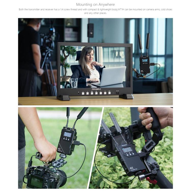 Sistema de transmisión de vídeo inalámbrico FEELWORLD WT1H 4K, compatible con HDMI dual, intercomunicador dúplex completo y transmisión en directo., WT1H