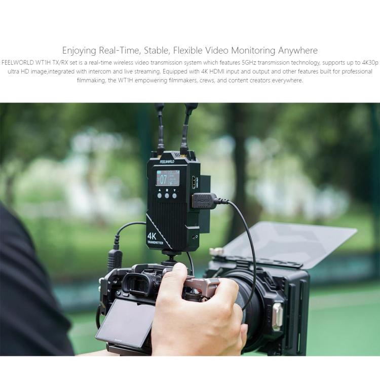 Sistema de transmisión de vídeo inalámbrico FEELWORLD WT1H 4K, compatible con HDMI dual, intercomunicador dúplex completo y transmisión en directo., WT1H