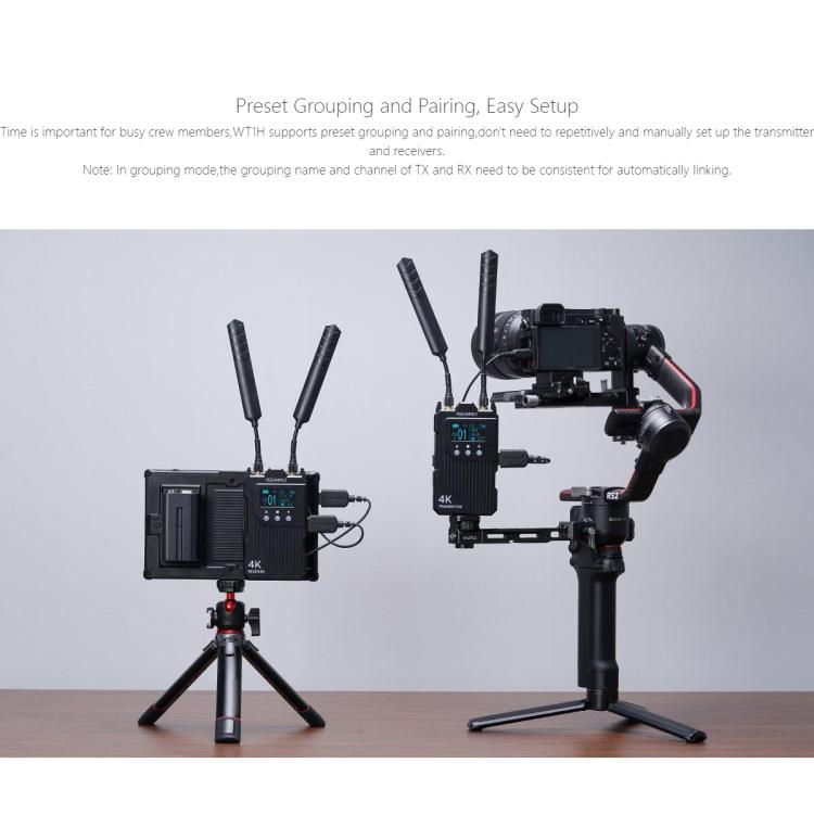 Sistema de transmisión de vídeo inalámbrico FEELWORLD WT1H 4K, compatible con HDMI dual, intercomunicador dúplex completo y transmisión en directo., WT1H