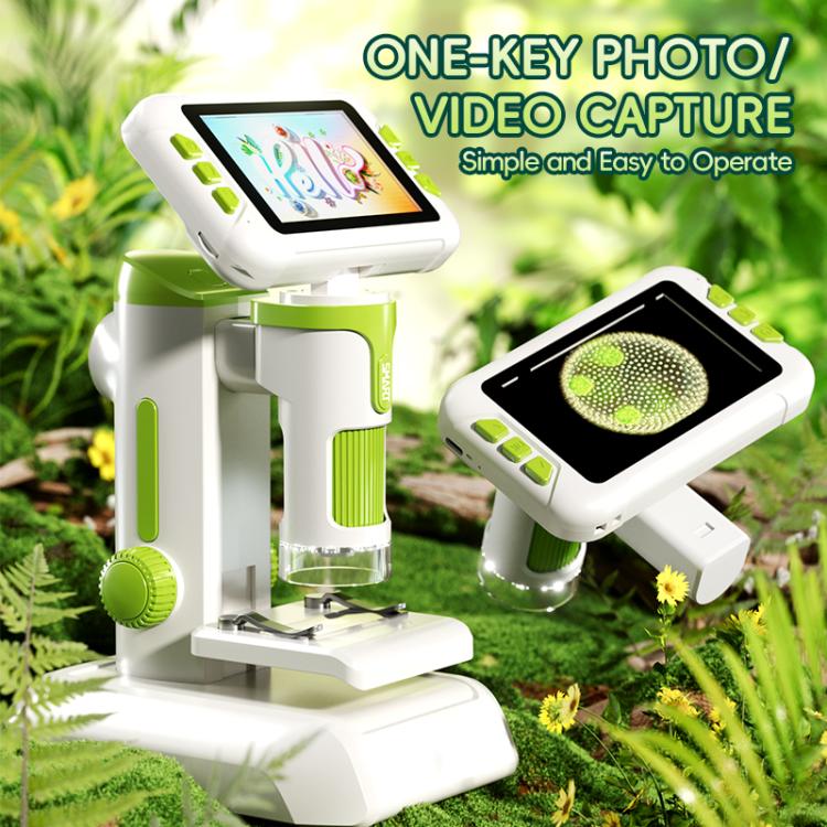 Microscopio electrónico infantil JJR/C P01 con pantalla a color HD de 4,0 pulgadas y aumento de 1600x.
