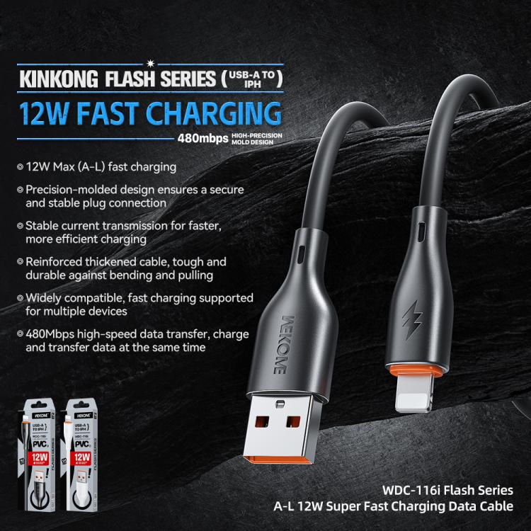 Cable de datos de carga rápida USB a 8 pines WK WDC-116i de 12 W, longitud: 1 m, WDC-116i