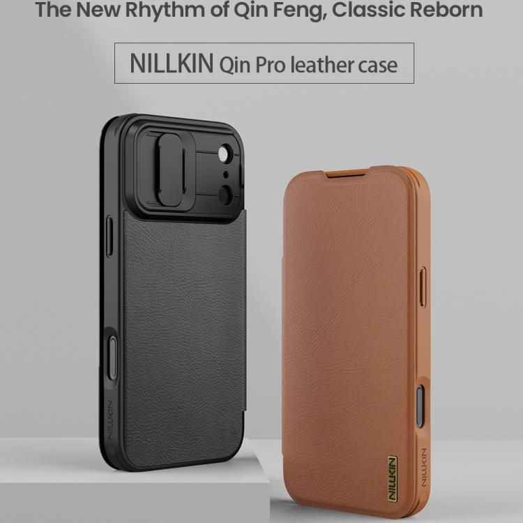 Funda de cuero para teléfono con diseño de cubierta deslizante para cámara NILLKIN QIN Series Pro, For iPhone 17 Pro Max, For iPhone 17 Pro, For iPhone 17, For iPhone Air