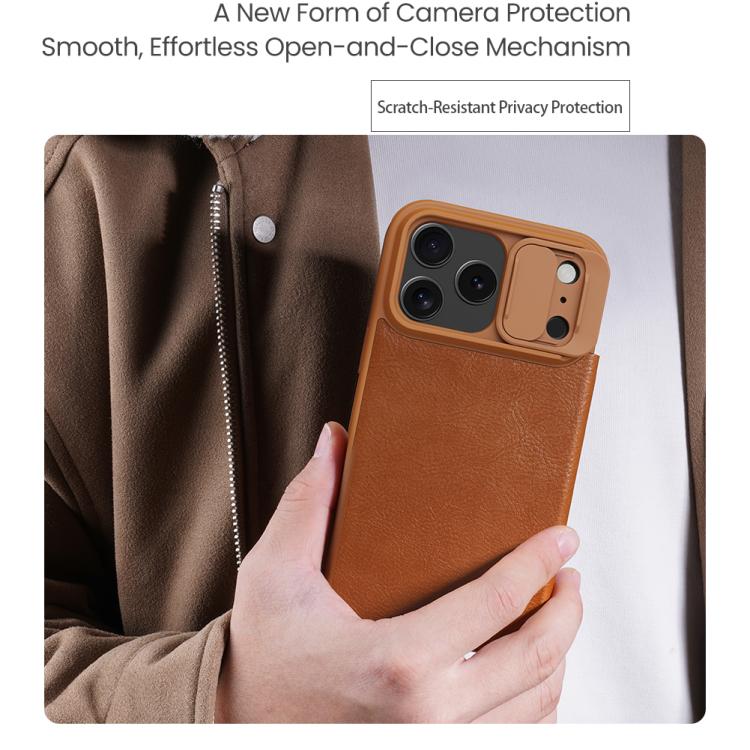 Funda de cuero para teléfono con diseño de cubierta deslizante para cámara NILLKIN QIN Series Pro, For iPhone 17 Pro Max, For iPhone 17 Pro, For iPhone 17, For iPhone Air