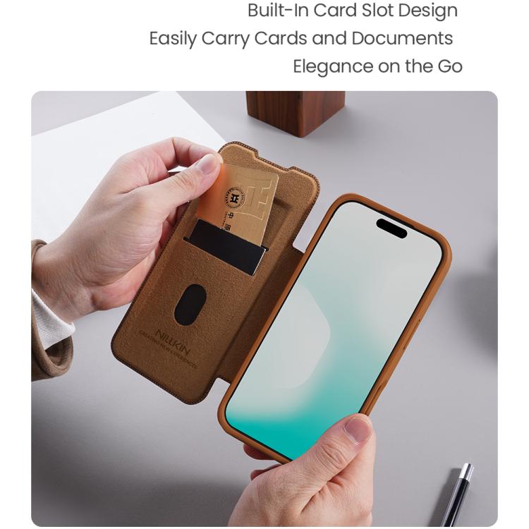 Funda de cuero para teléfono con diseño de cubierta deslizante para cámara NILLKIN QIN Series Pro, For iPhone 17 Pro Max, For iPhone 17 Pro, For iPhone 17, For iPhone Air