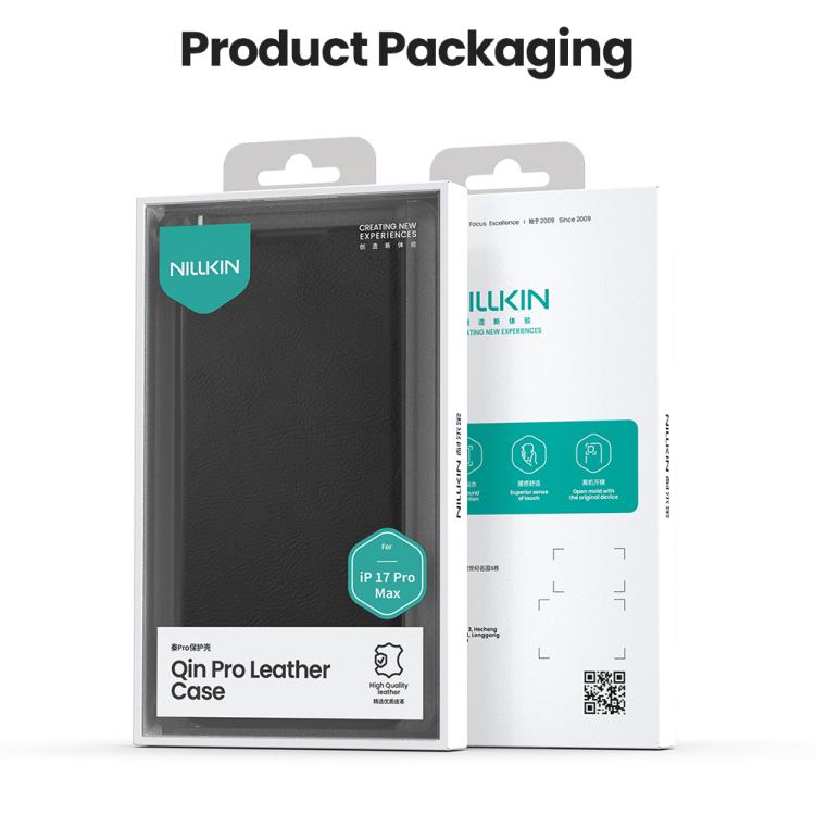 Funda de cuero para teléfono con diseño de cubierta deslizante para cámara NILLKIN QIN Series Pro, For iPhone 17 Pro Max, For iPhone 17 Pro, For iPhone 17, For iPhone Air