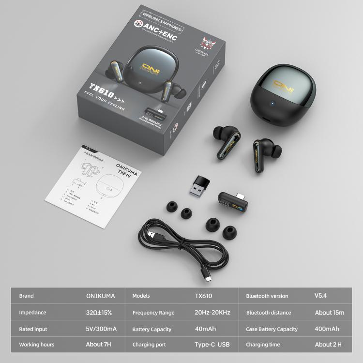 Receptor Bluetooth inalámbrico ONIKUMA TX610 de modo dual 2.4G y auriculares inalámbricos Bluetooth., TX610