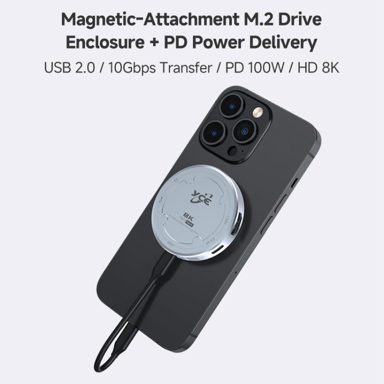 Carcasa magnética para disco duro YCE-V195J con puertos USB-C/Tipo-C, PD3.0, HD2.1, USB3.2, 3.5mm y M.2 NVMe., YCE-V195J