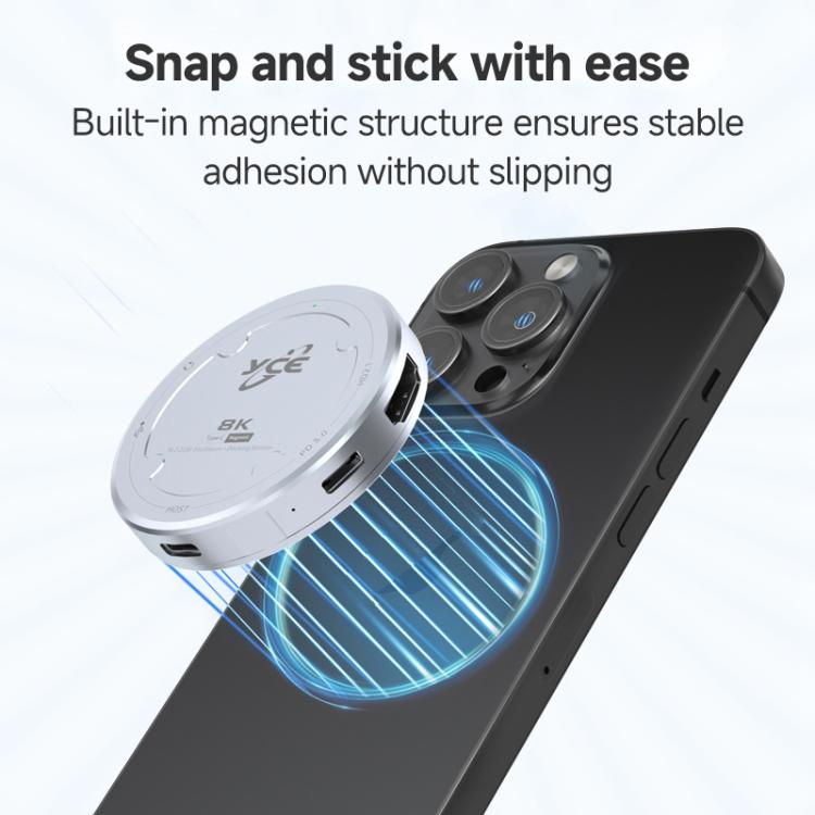 Carcasa magnética para disco duro YCE-V195J con puertos USB-C/Tipo-C, PD3.0, HD2.1, USB3.2, 3.5mm y M.2 NVMe., YCE-V195J