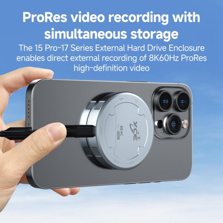 Carcasa magnética para disco duro YCE-V195J con puertos USB-C/Tipo-C, PD3.0, HD2.1, USB3.2, 3.5mm y M.2 NVMe., YCE-V195J