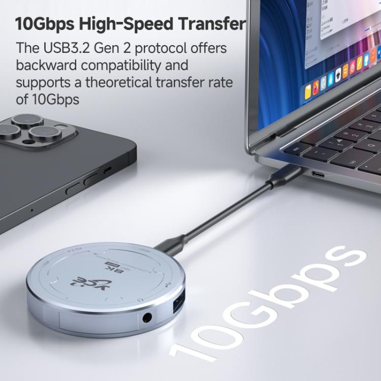 Carcasa magnética para disco duro YCE-V195J con puertos USB-C/Tipo-C, PD3.0, HD2.1, USB3.2, 3.5mm y M.2 NVMe., YCE-V195J