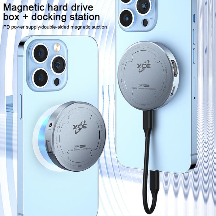 Carcasa magnética para disco duro YCE-V195H con puertos USB-C/Tipo-C, PD3.0, HD2.0, USB3.2, 3,5 mm y M.2 NVMe., YCE-V195H