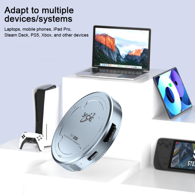 Carcasa magnética para disco duro YCE-V195H con puertos USB-C/Tipo-C, PD3.0, HD2.0, USB3.2, 3,5 mm y M.2 NVMe., YCE-V195H