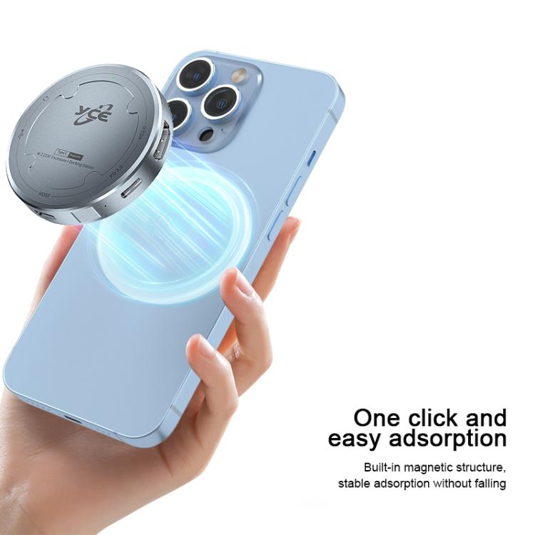 Carcasa magnética para disco duro YCE-V195H con puertos USB-C/Tipo-C, PD3.0, HD2.0, USB3.2, 3,5 mm y M.2 NVMe., YCE-V195H