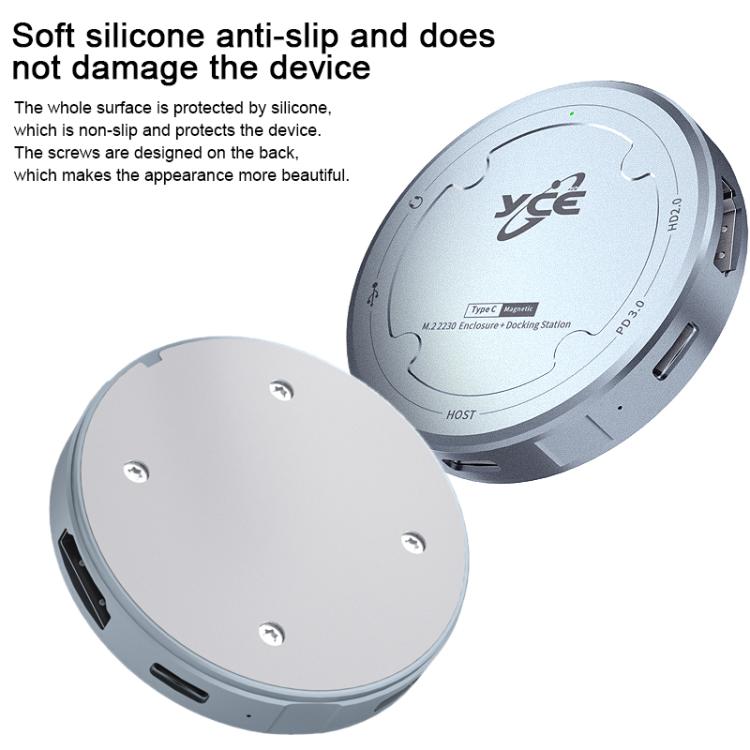 Carcasa magnética para disco duro YCE-V195H con puertos USB-C/Tipo-C, PD3.0, HD2.0, USB3.2, 3,5 mm y M.2 NVMe., YCE-V195H