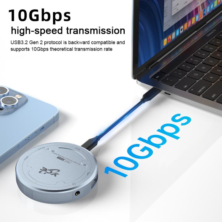 Carcasa magnética para disco duro YCE-V195H con puertos USB-C/Tipo-C, PD3.0, HD2.0, USB3.2, 3,5 mm y M.2 NVMe., YCE-V195H