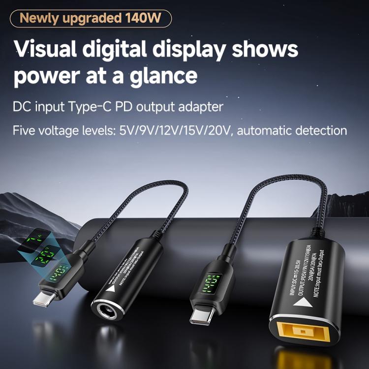 Adaptador de carga para portátil con pantalla digital de 140 W, DC 4.5 x 0.6mm to Type-C Male, DC 5.5 x 2.1mm to Type-C Male, DC 5.5 x 2.5mm to Type-C Male, DC 6.0 x 0.6mm to Type-C Male, DC 7.4 x 0.6mm to Type-C Male, DC 7.9 x 0.9mm to Type-C Male    ...