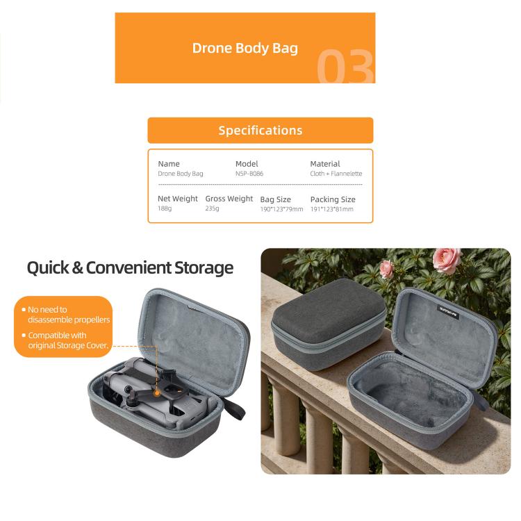 Bolsa de almacenamiento rígida de viaje Sunnylife, For DJI Lito 1 / X1 / Mini 5 Pro Body Bag, For DJI Lito 1 / X1 / Mini 5 Pro Easy Combo Bag, For DJI Lito 1 / X1 / Mini 5 Pro Battery Combo Bag, For DJI RC 2/1 / RC-N3/2/1 Controller Bag