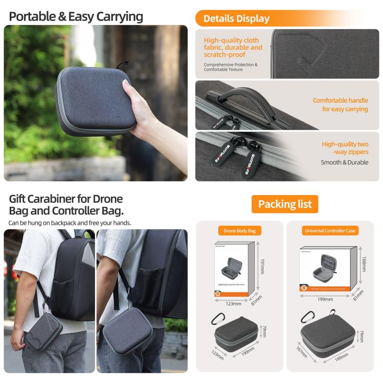 Bolsa de almacenamiento rígida de viaje Sunnylife, For DJI Lito 1 / X1 / Mini 5 Pro Body Bag, For DJI Lito 1 / X1 / Mini 5 Pro Easy Combo Bag, For DJI Lito 1 / X1 / Mini 5 Pro Battery Combo Bag, For DJI RC 2/1 / RC-N3/2/1 Controller Bag