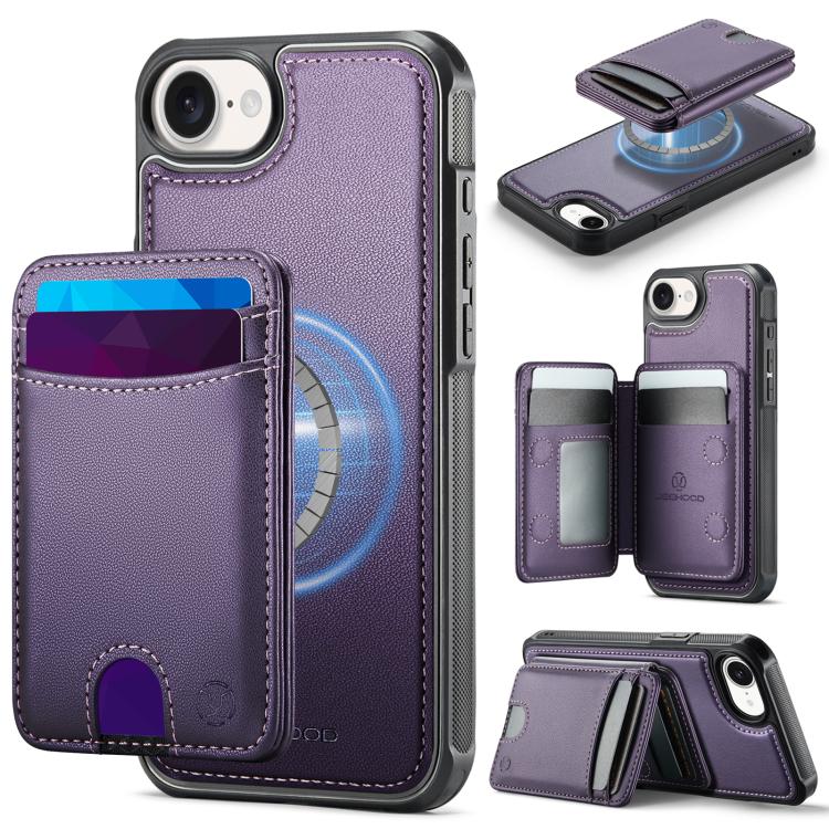 Funda para teléfono de cuero con ranura para tarjeta JEehOOD J10 y MagSafe con RFID., For iPhone 17e / 16e, For iPhone 17 Pro Max, For iPhone 17 Pro, For iPhone 17, For iPhone Air, For iPhone 16 Pro Max, For iPhone 16 Pro, For iPhone 16 Plus           ...