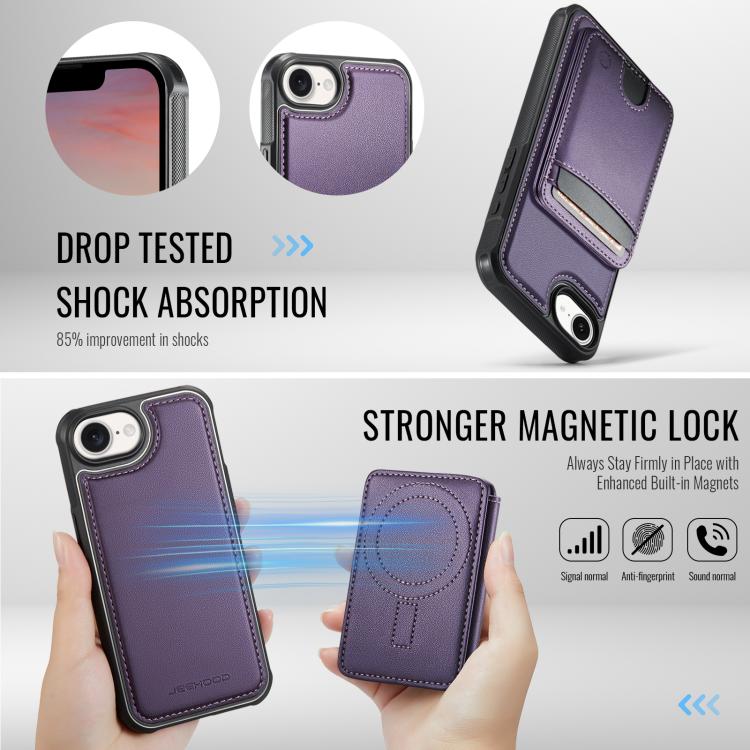 Funda para teléfono de cuero con ranura para tarjeta JEehOOD J10 y MagSafe con RFID., For iPhone 17e / 16e, For iPhone 17 Pro Max, For iPhone 17 Pro, For iPhone 17, For iPhone Air, For iPhone 16 Pro Max, For iPhone 16 Pro, For iPhone 16 Plus           ...