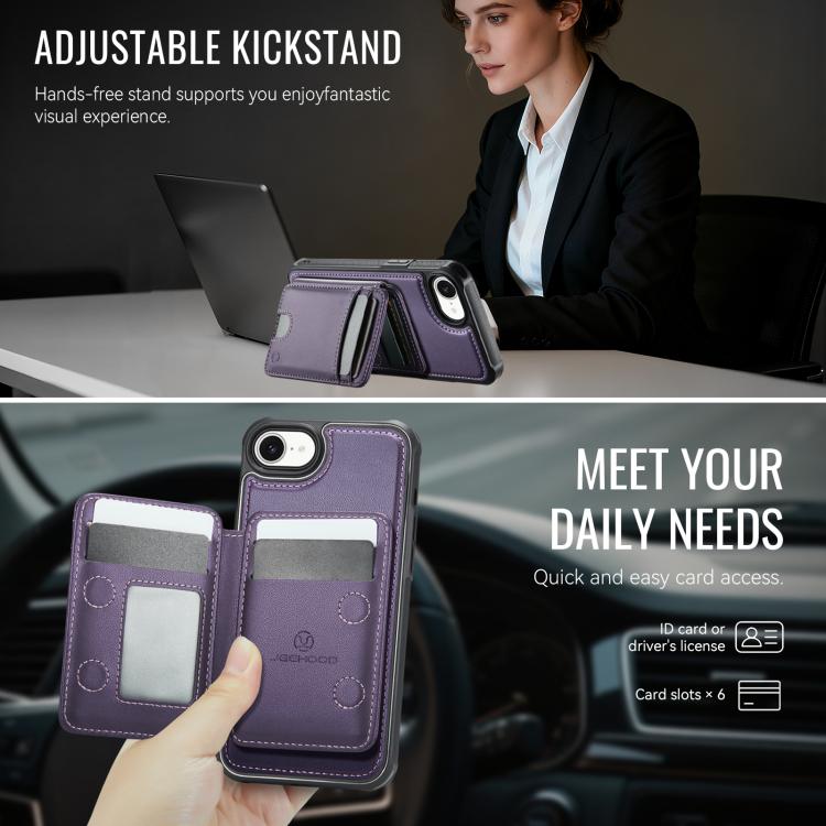 Funda para teléfono de cuero con ranura para tarjeta JEehOOD J10 y MagSafe con RFID., For iPhone 17e / 16e, For iPhone 17 Pro Max, For iPhone 17 Pro, For iPhone 17, For iPhone Air, For iPhone 16 Pro Max, For iPhone 16 Pro, For iPhone 16 Plus           ...