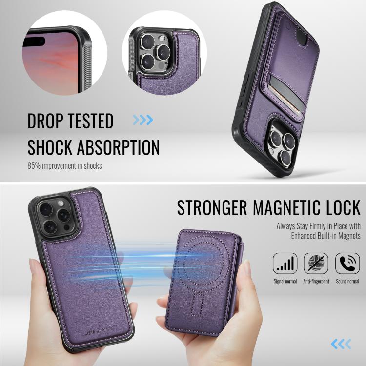Funda para teléfono de cuero con ranura para tarjeta JEehOOD J10 y MagSafe con RFID., For iPhone 15 Pro Max, For iPhone 15 Pro, For iPhone 15 Plus, For iPhone 15, For iPhone 14 Plus, For iPhone 14, For iPhone 14 Pro, For iPhone 14 Pro Max              ...